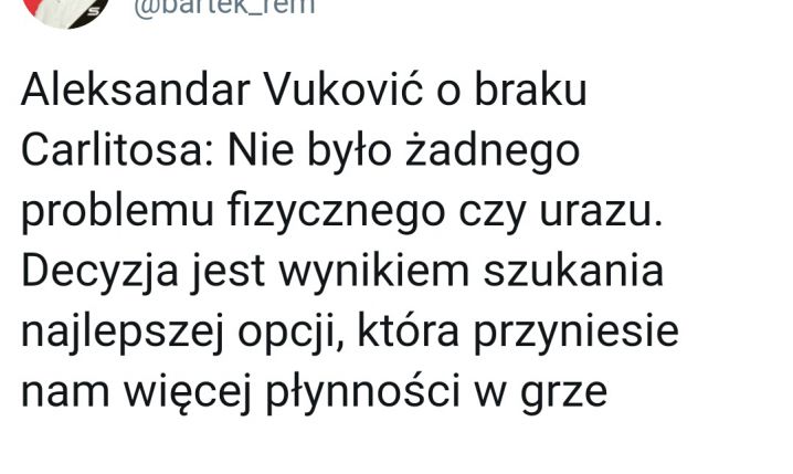 Aleksandar Vuković zdradził, dlaczego nie wystawił Carlitosa :D